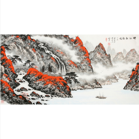 蓝国强四尺山水作品《峡江秋韵图》