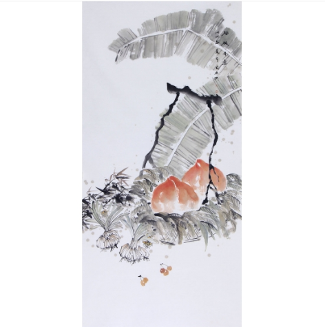 中美协会员官春英四尺竖幅写意花鸟画《福禄寿喜》