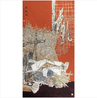 典藏之作 冯之茵六尺竖幅花鸟画《农家院》