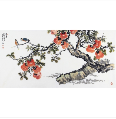 名家字画收藏 王占海四尺横幅花鸟作品《事事如意》