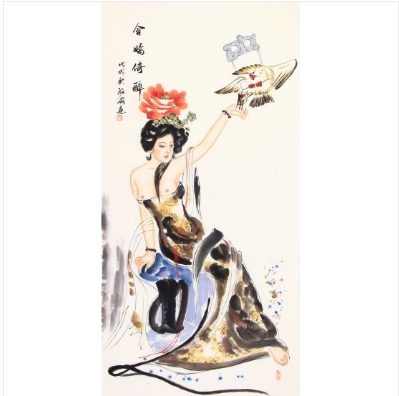 仕女图 陈红梅四尺竖幅人物画《含娇倚醉》